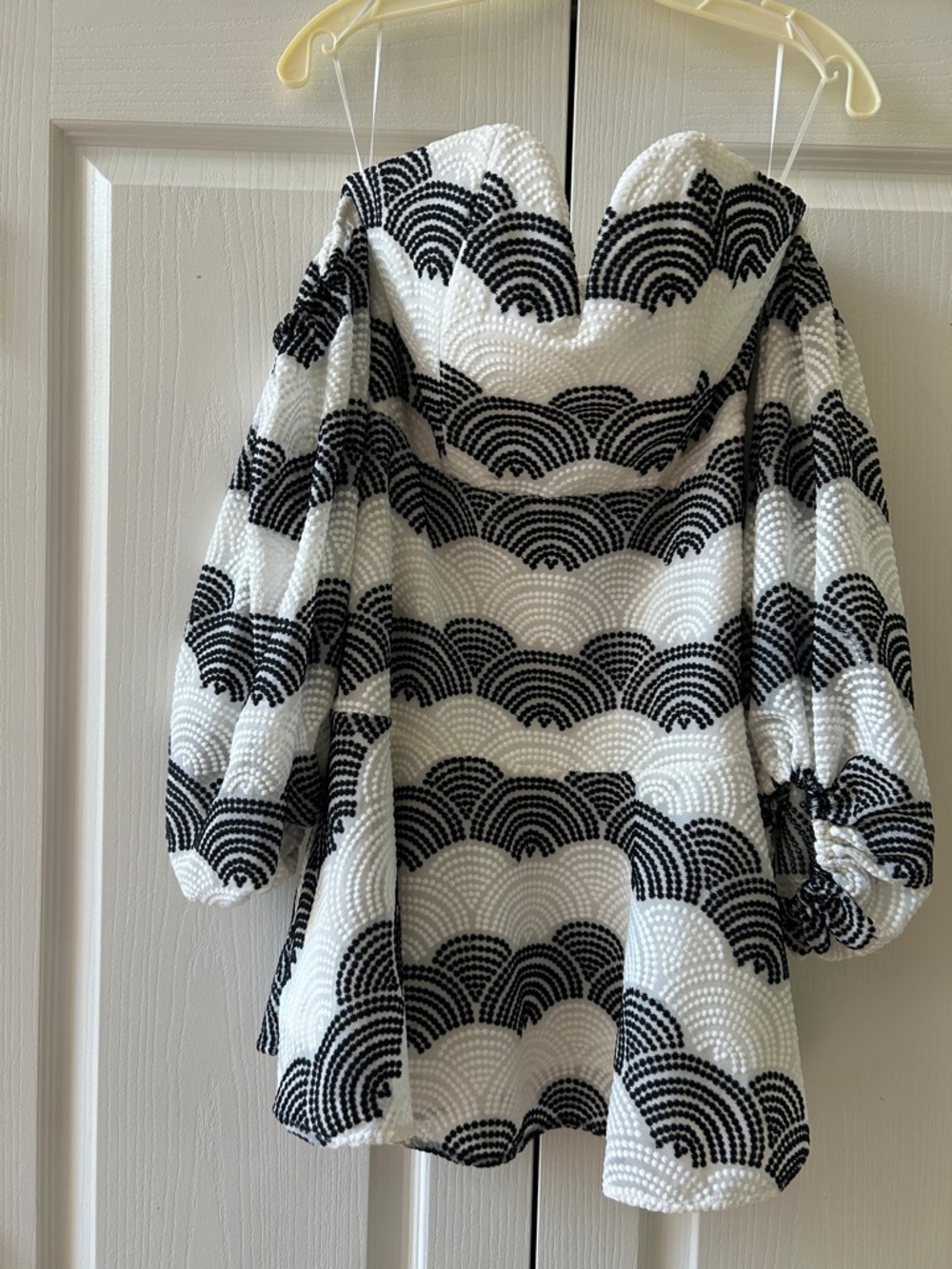 Black & White Scallop Off-Shoulder Mini Dress
